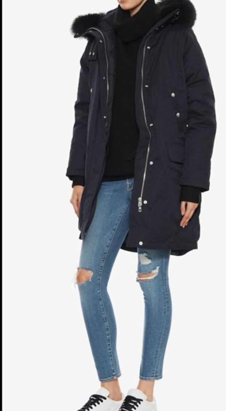 Rag & Bone Goose Down Puffer Coat S Oversized Parka Black Fur Hood Puffy Jacket